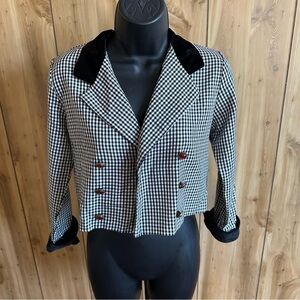 Amy Byer Houndstooth Blazer with Velvet Trim Black and White, 90s Clueless USA